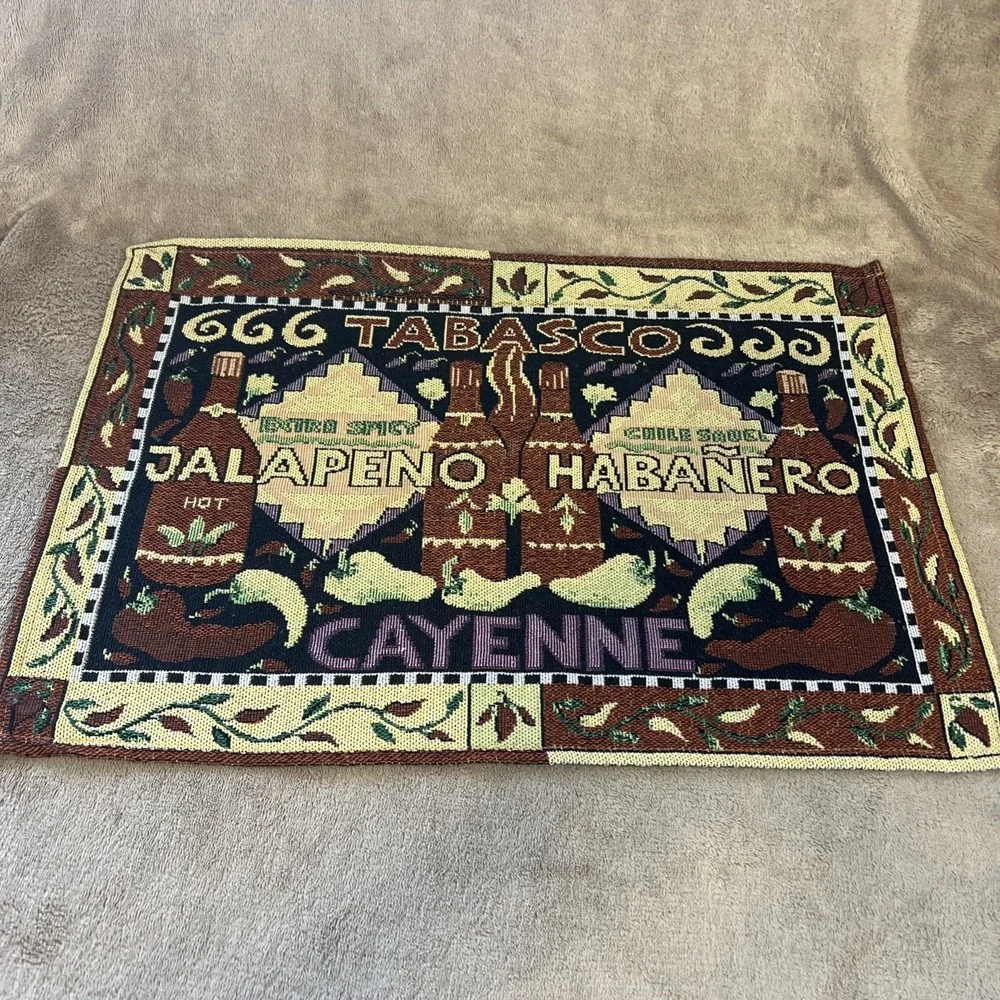 4 Chili Pepper Mexican Tapestry Placemats 18.5x12.5 Tabasco Jalapeno Habanero‎